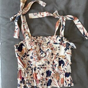 Ulla Johnson Cream Floral Tie-Strap Tank Top